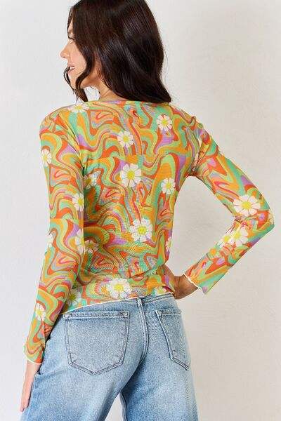 J.NNA Groovy Swirl Long Sleeve Mesh Top Blouses - Tophatter Daily Deals