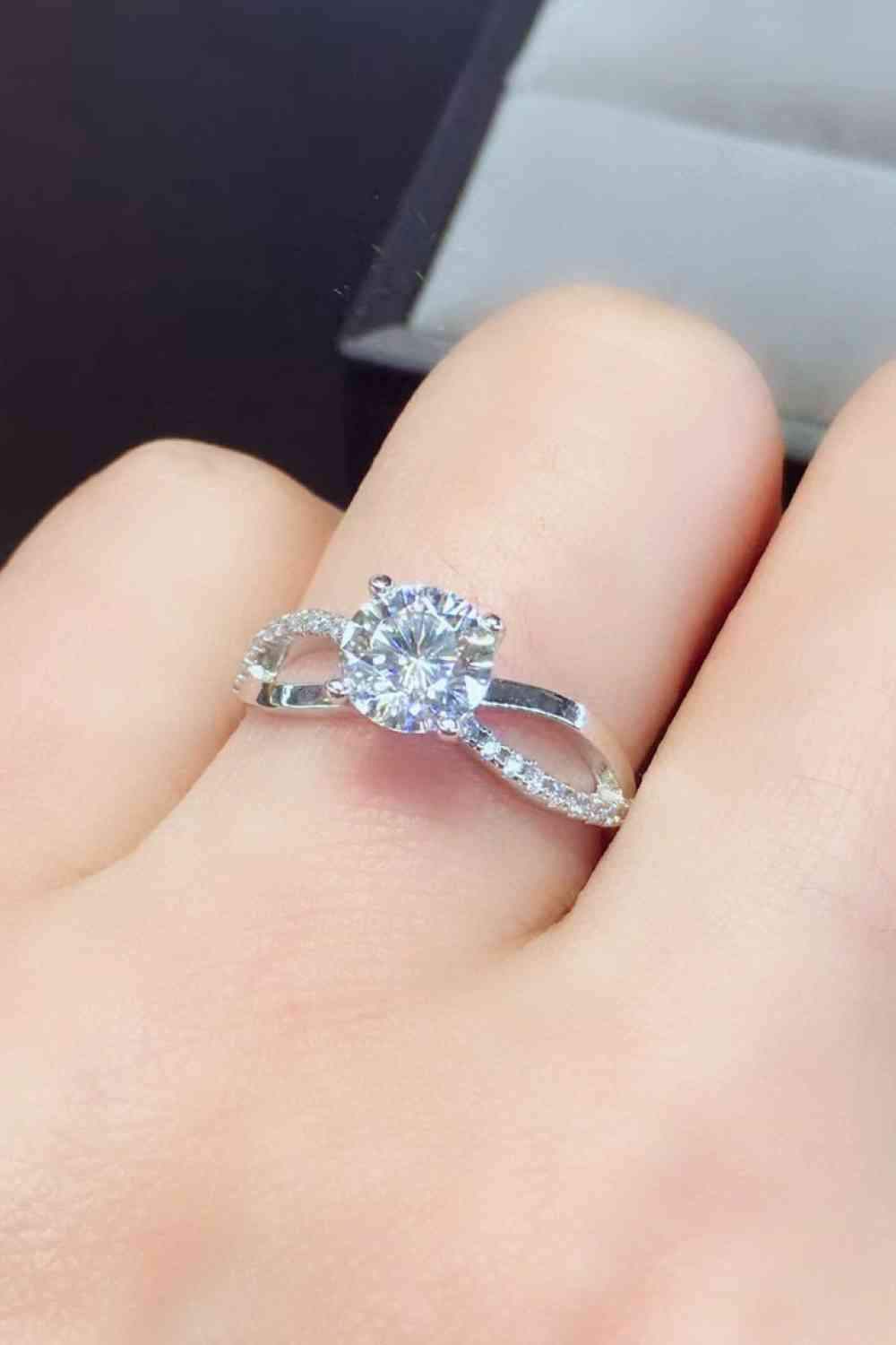 2 Carat Moissanite Crisscross 925 Sterling Silver Ring Silver Moissanite - Tophatter Daily Deals