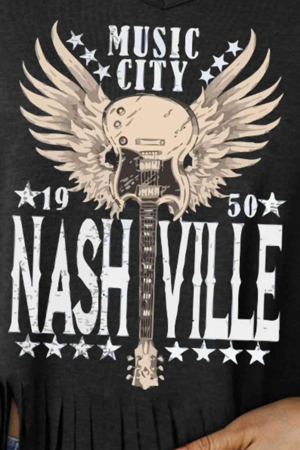 MUSIC CITY 1950 NASHVILLE Graphic Fringe Hem Tee Women's T-Shirts - Tophatter Daily Deals