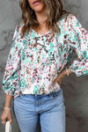 Printed Round Neck Balloon Sleeve Blouse - Tophatter Deals