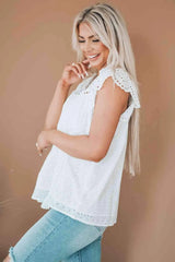 Eyelet Tassel Tie Flutter Sleeve Top Blouses - Tophatter Daily Deals