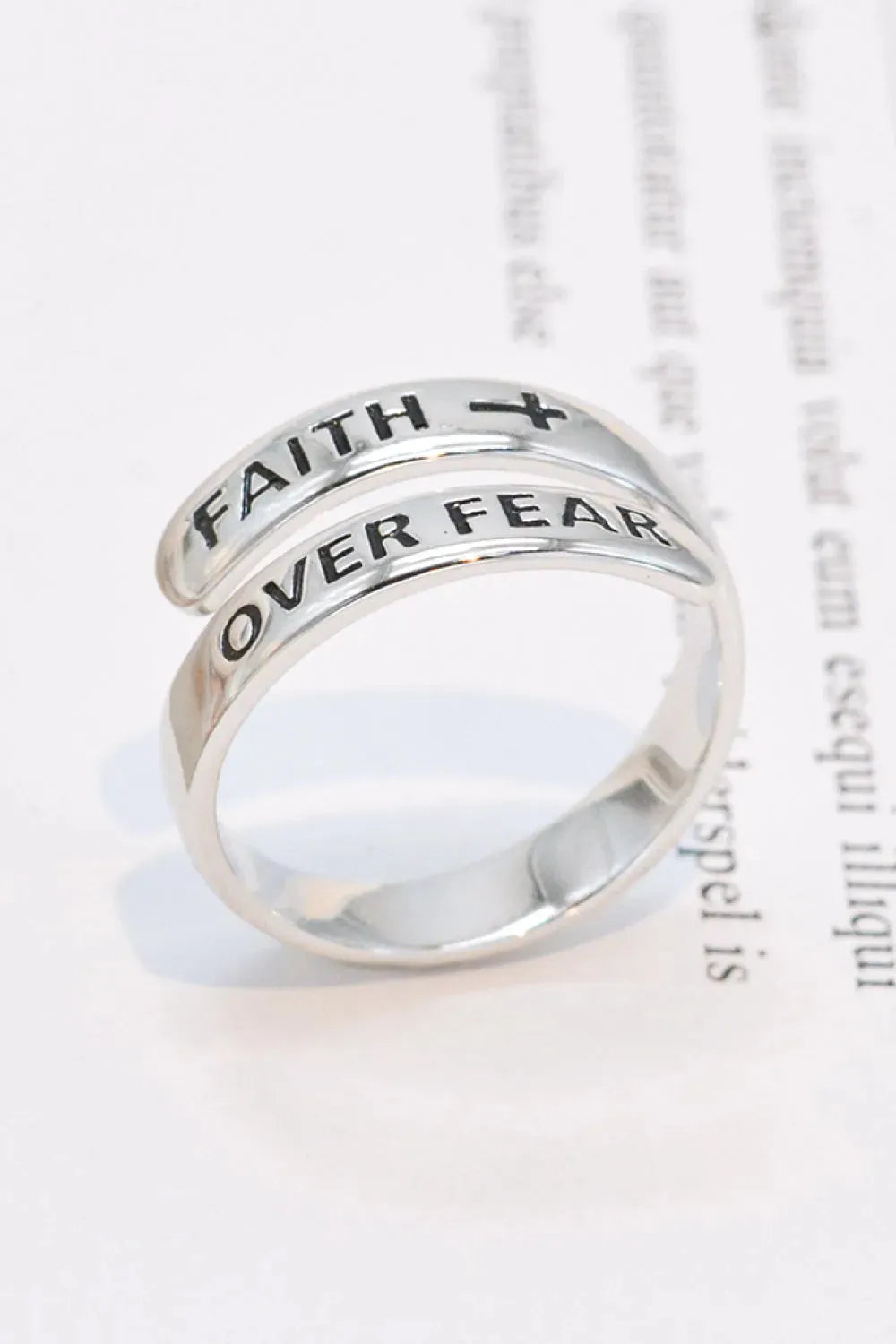 925 Sterling Silver FAITH OVER FEAR Bypass Ring Rings - Tophatter Daily Deals