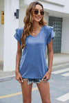 V-Neck Flutter Sleeve T-Shirt Women's T-Shirts - Tophatter Daily Deals