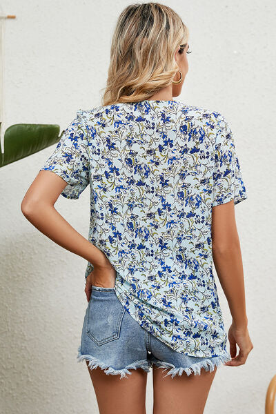 Floral V-Neck Short Sleeve T-Shirt Women's T-Shirts - Tophatter Daily Deals