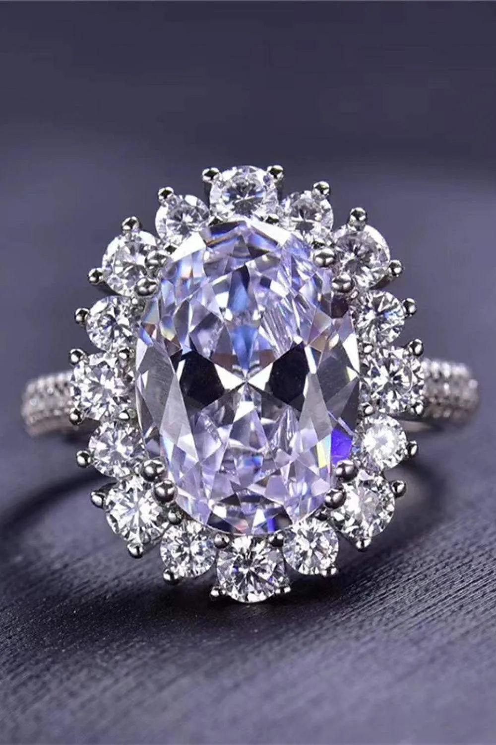 8 Carat Oval Moissanite Ring Silver Moissanite - Tophatter Daily Deals