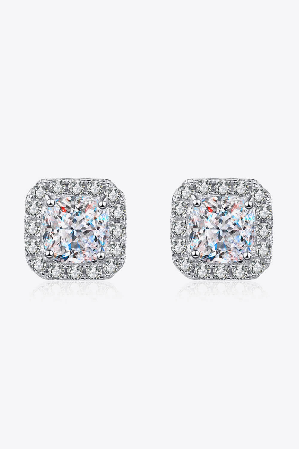 925 Sterling Silver Inlaid 2 Carat Moissanite Square Stud Earrings - Tophatter Deals