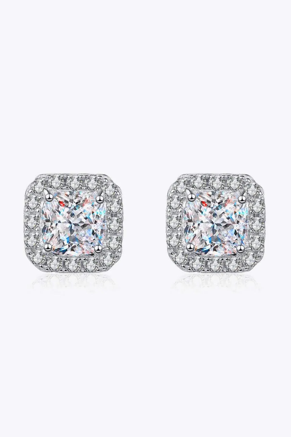 925 Sterling Silver Inlaid 2 Carat Moissanite Square Stud Earrings Moissanite - Tophatter Daily Deals