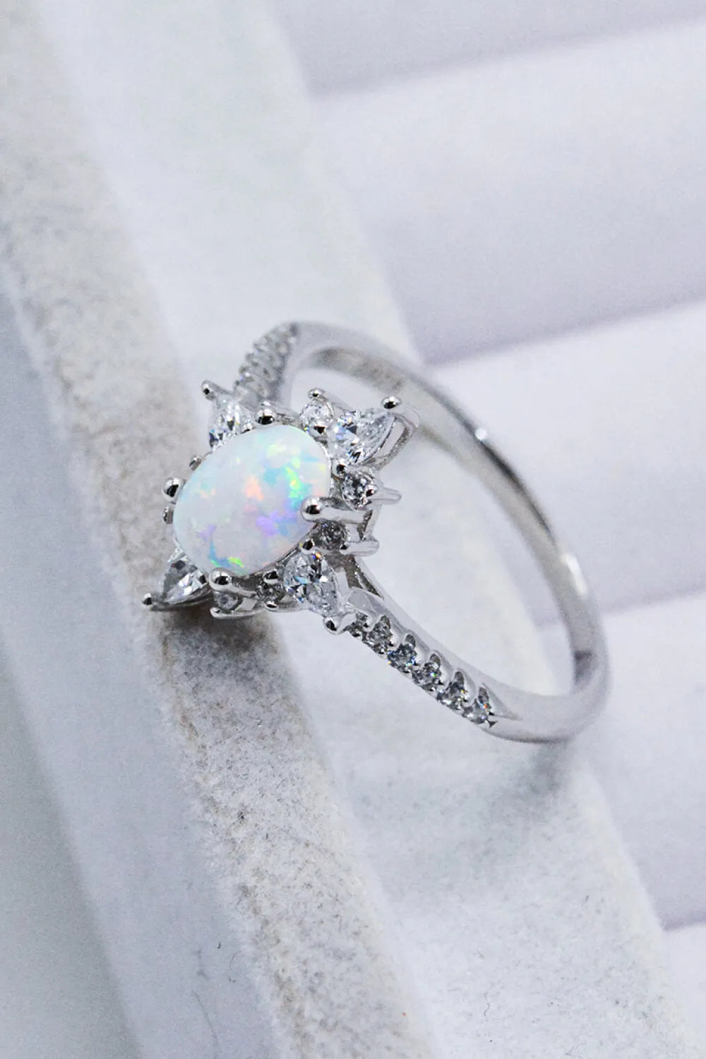 Platinum-Plated Opal and Zircon Ring Opal - Tophatter Daily Deals