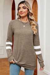 Striped Heathered Round Neck T-Shirt Women's T-Shirts - Tophatter Daily Deals