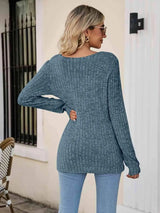 Square Neck Ribbed Long Sleeve T-Shirt Women's T-Shirts - Tophatter Daily Deals