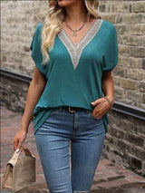 Heathered V-Neck Short Sleeve T-Shirt Women's T-Shirts - Tophatter Daily Deals