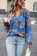 Floral Print Flounce Sleeve Blouse Blouses - Tophatter Daily Deals