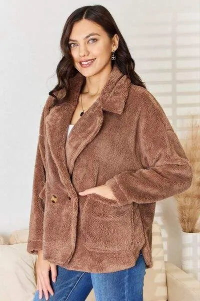 Culture Code Double Breasted Fuzzy Coat Blouses - Tophatter Daily Deals