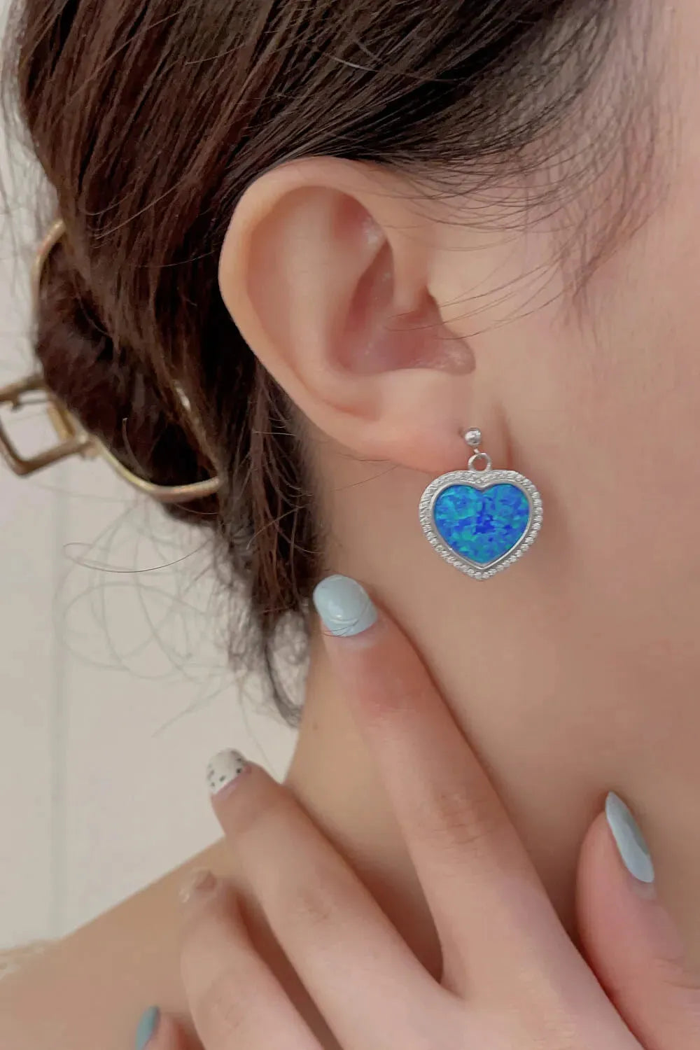 Platinum-Plated Opal Heart Earrings Opal - Tophatter Daily Deals