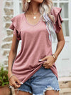 Layered Flutter Sleeve V-Neck Top Pink Women's T-Shirts - Tophatter Daily Deals