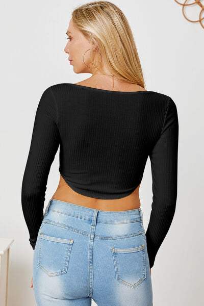 Ribbed Long Sleeve T-Shirt Women's T-Shirts - Tophatter Daily Deals