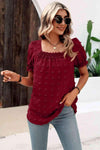 Swiss Dot Puff Sleeve Square Neck Blouse Wine Blouses - Tophatter Daily Deals