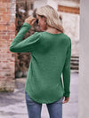 Double Take Pleated Detail Curved Hem Long Sleeve Top Blouses - Tophatter Daily Deals