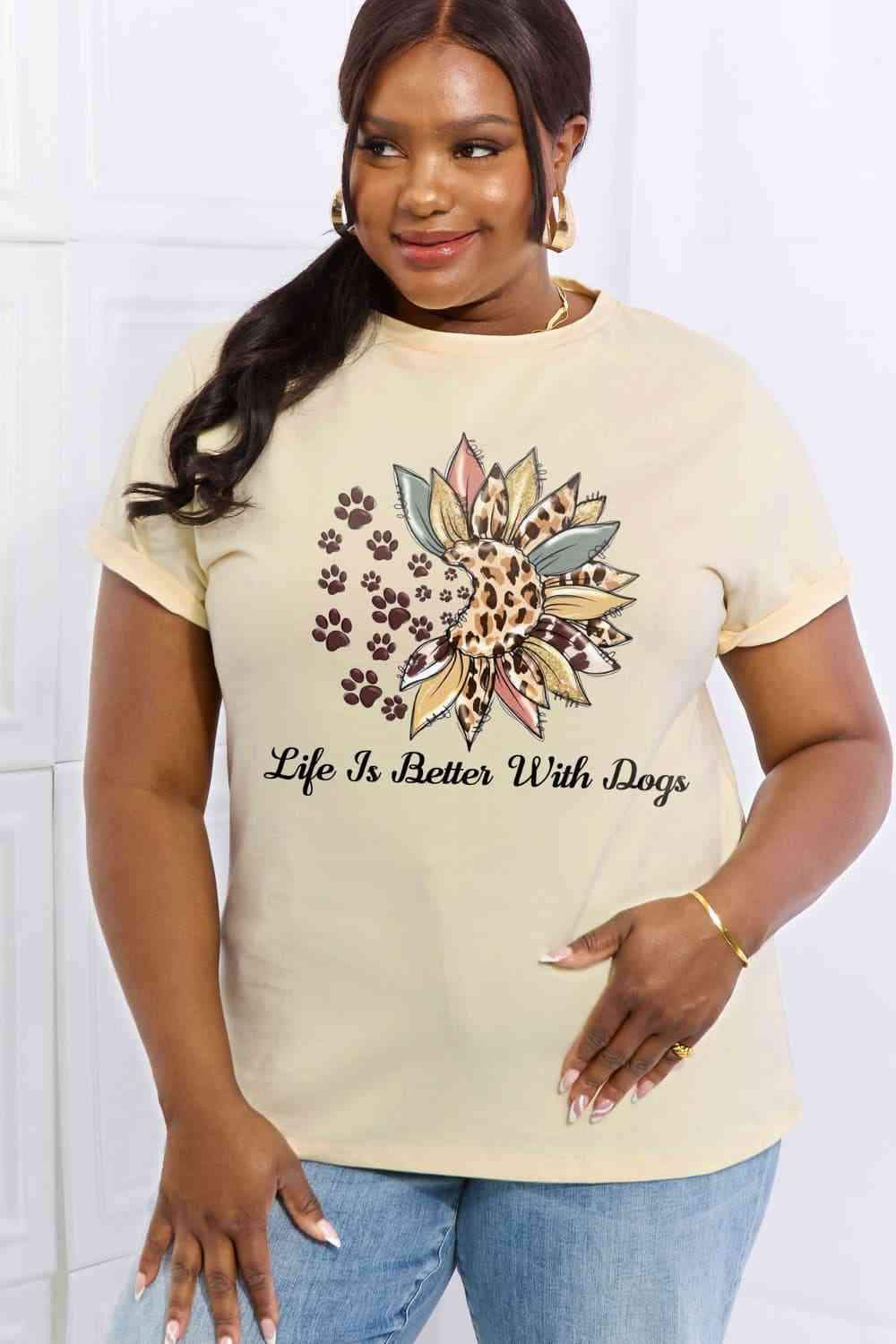 Simply Love Simply Love Full Size LIFE IS BETTER WITH DOGS Graphic Cotton Tee Ivory Women's T-Shirts - Tophatter Daily Deals