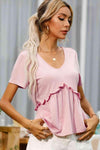 Frill Trim Short Sleeve Tee Women's T-Shirts - Tophatter Daily Deals