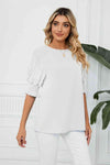 Pleated Flounce Sleeve Keyhole Blouse White Blouses - Tophatter Daily Deals