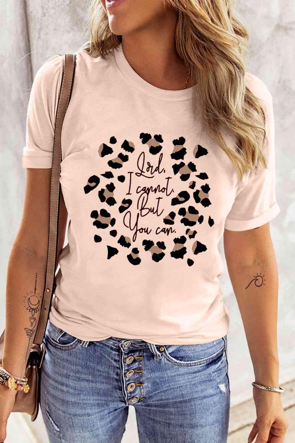 Graphic Round Neck Short Sleeve Tee Light Apricot Women's T-Shirts - Tophatter Daily Deals