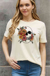 Simply Love Full Size Flower Skull Graphic Cotton Tee Women's T-Shirts - Tophatter Daily Deals