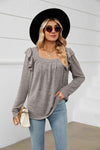 Square Neck Ruffle Shoulder Long Sleeve T-Shirt Heather Gray Women's T-Shirts - Tophatter Daily Deals