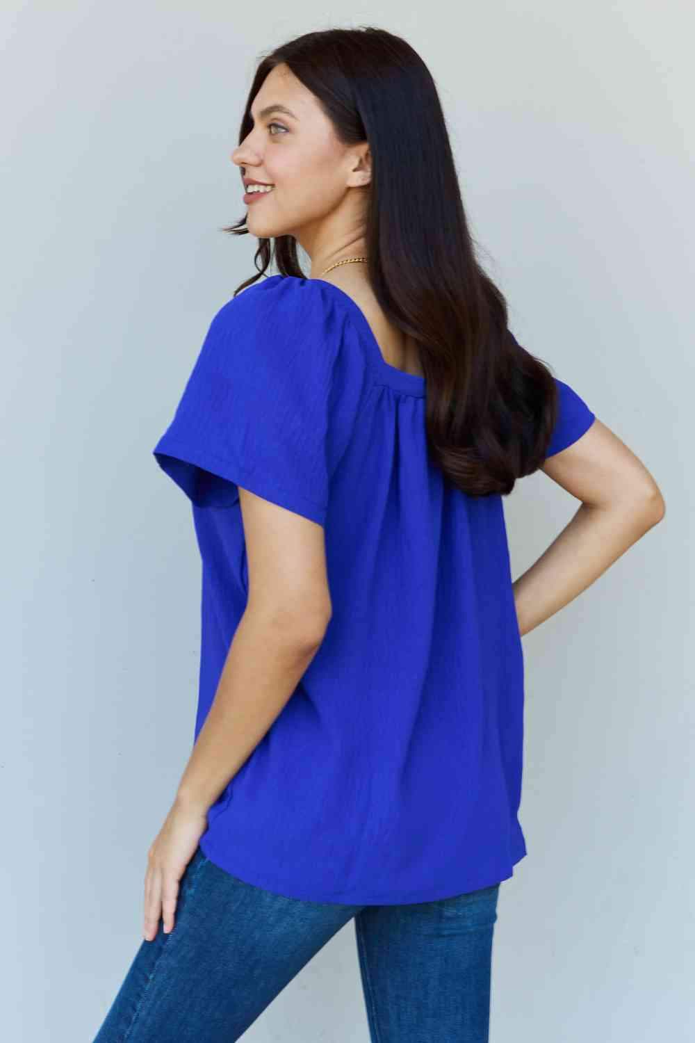 Ninexis Keep Me Close Square Neck Short Sleeve Blouse in Royal Blouses - Tophatter Daily Deals