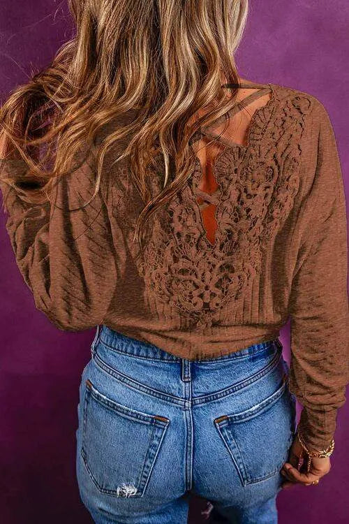 Ribbed Round Neck Long Sleeve Blouse Blouses - Tophatter Daily Deals