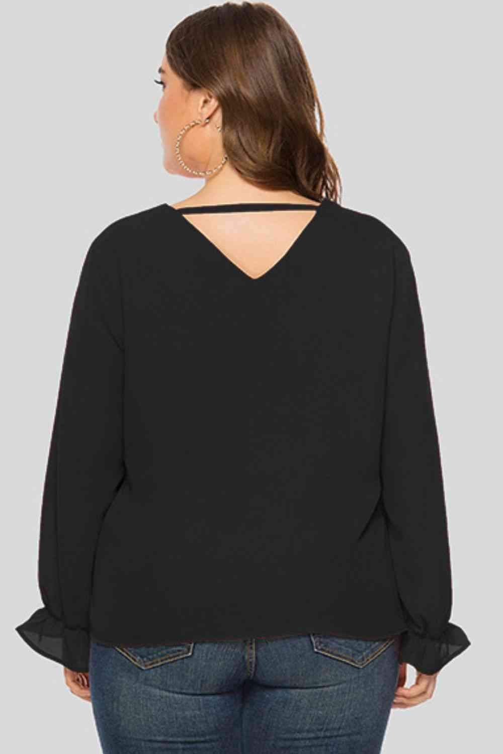 Plus Size Cutout Flounce Sleeve Blouse Blouses - Tophatter Daily Deals