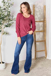 Double Take Ribbed Round Neck Lantern Sleeve Blouse Blouses - Tophatter Daily Deals