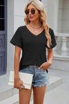 Eyelet V-Neck Short Sleeve T-Shirt Women's T-Shirts - Tophatter Daily Deals