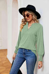 Notched Neck Long Sleeve Blouse Blouses - Tophatter Daily Deals