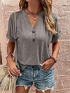 Notched Neck Short Sleeve Blouse Blouses - Tophatter Daily Deals