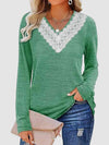 Lace Detail V-Neck Long Sleeve Top Gum Leaf Women's T-Shirts - Tophatter Daily Deals