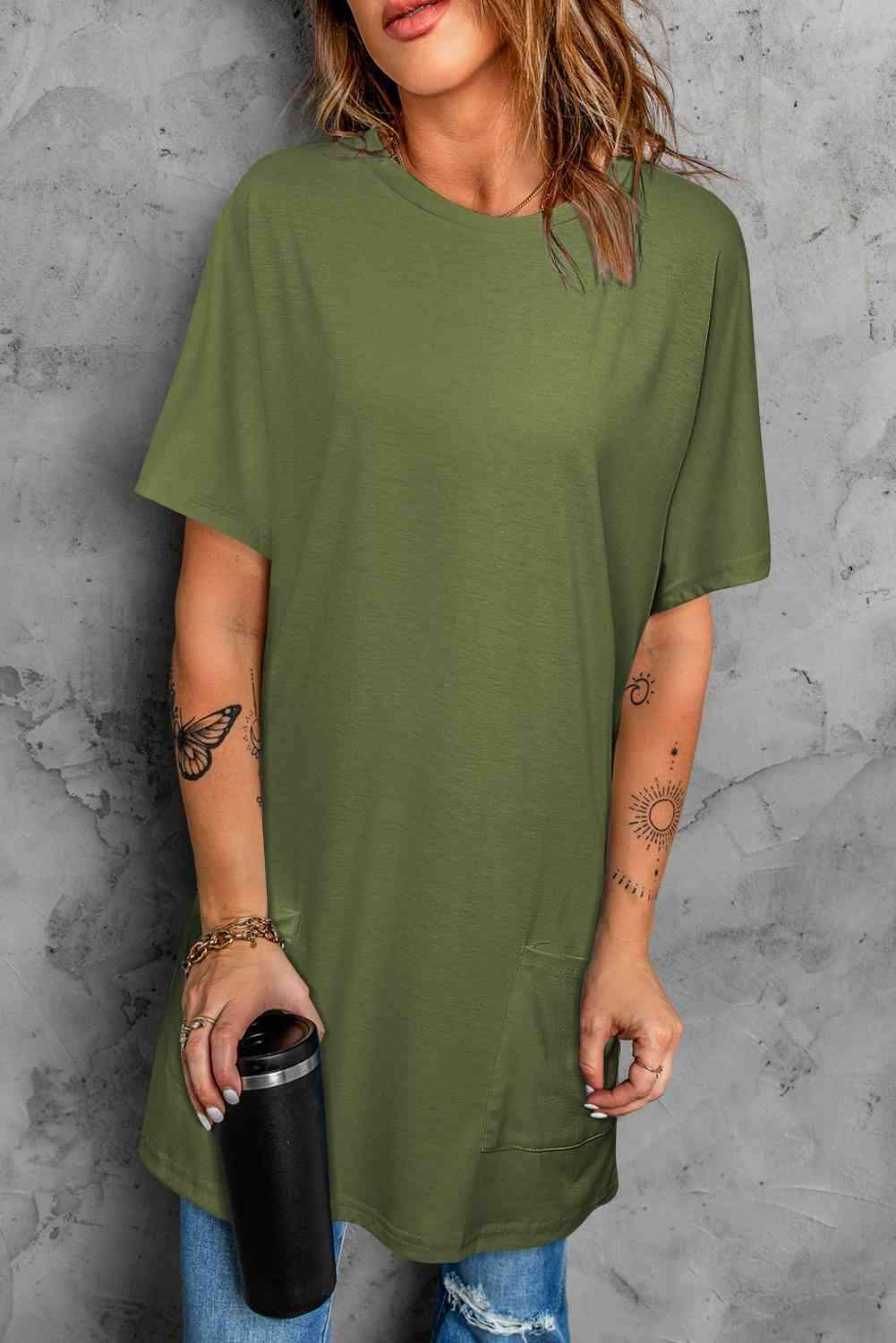 Round Neck Short Sleeve Tunic Tee Women's T-Shirts - Tophatter Daily Deals