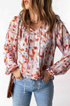 Printed Ruffled Balloon Sleeve Blouse Multicolor L Blouses - Tophatter Daily Deals