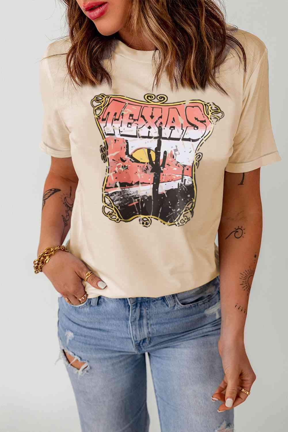 TEXAS Graphic Cuffed Tee Shirt Women's T-Shirts - Tophatter Daily Deals