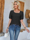 Eyelet Asymmetrical Neck Short Sleeve T-Shirt Women's T-Shirts - Tophatter Daily Deals