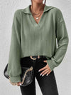 Johnny Collar Ribbed Top Gum Leaf Blouses - Tophatter Daily Deals