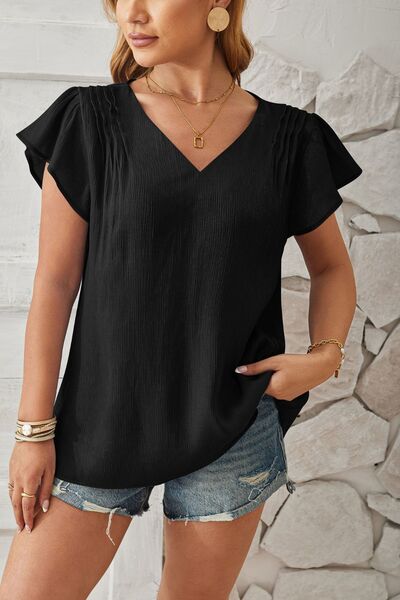 V-Neck Flutter Sleeve T-Shirt Women's T-Shirts - Tophatter Daily Deals