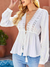 Spliced Lace Plunge Tie Front Blouse Blouses - Tophatter Daily Deals