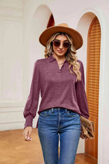 Johnny Collar Long Sleeve Top Moonlit Mauve Blouses - Tophatter Daily Deals
