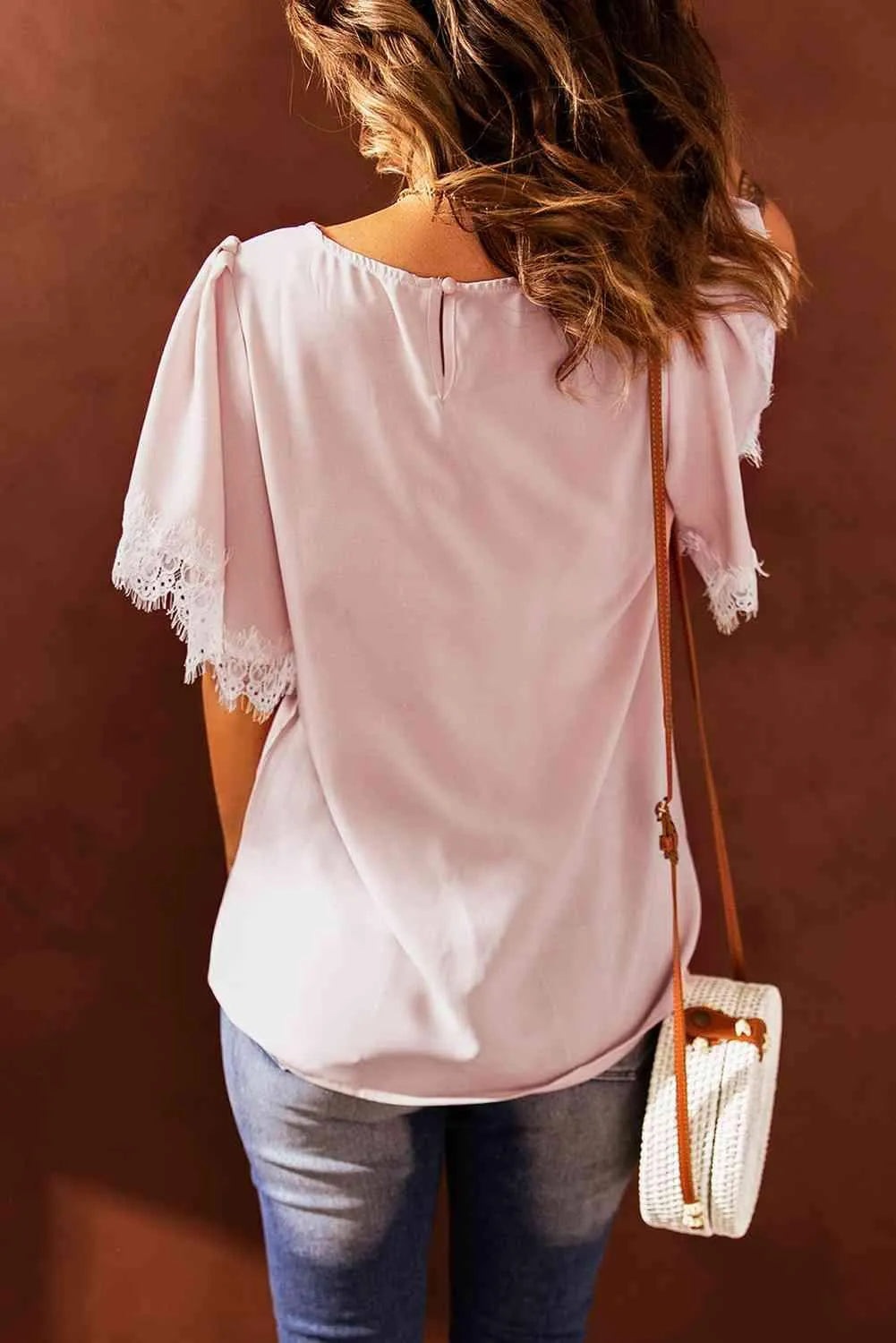 Lace Trim Flutter Sleeve Blouse Blouses - Tophatter Daily Deals