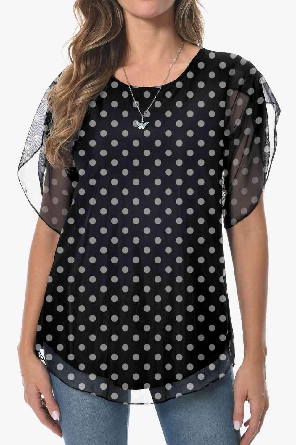 Printed Round Neck Curved Hem Blouse Blouses - Tophatter Daily Deals