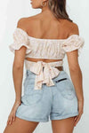 Flower Print Ruffle Trim Off-Shoulder Back Tie Blouse Blouses - Tophatter Daily Deals