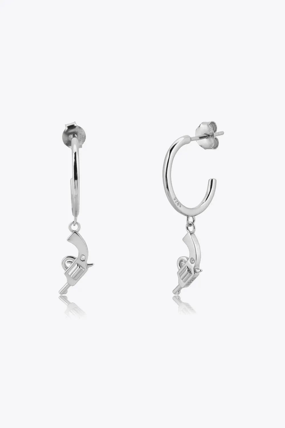 925 Sterling Silver C-Hoop Gun Drop Earrings Silver One Size Earrings - Tophatter Daily Deals