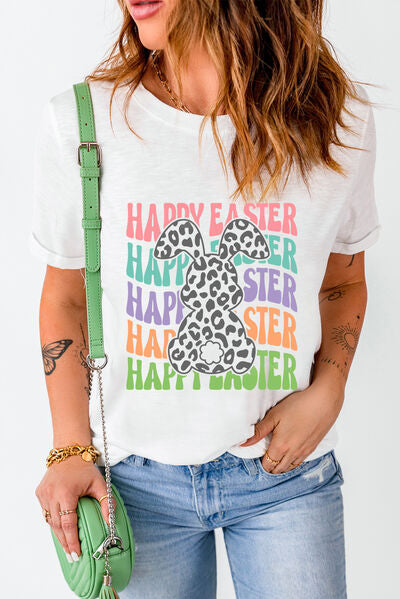 HAPPY EASTER Round Neck Short Sleeve T-Shirt Women's T-Shirts - Tophatter Daily Deals