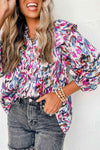 Printed Nochted Neck Ruffled Blouse Blouses - Tophatter Daily Deals